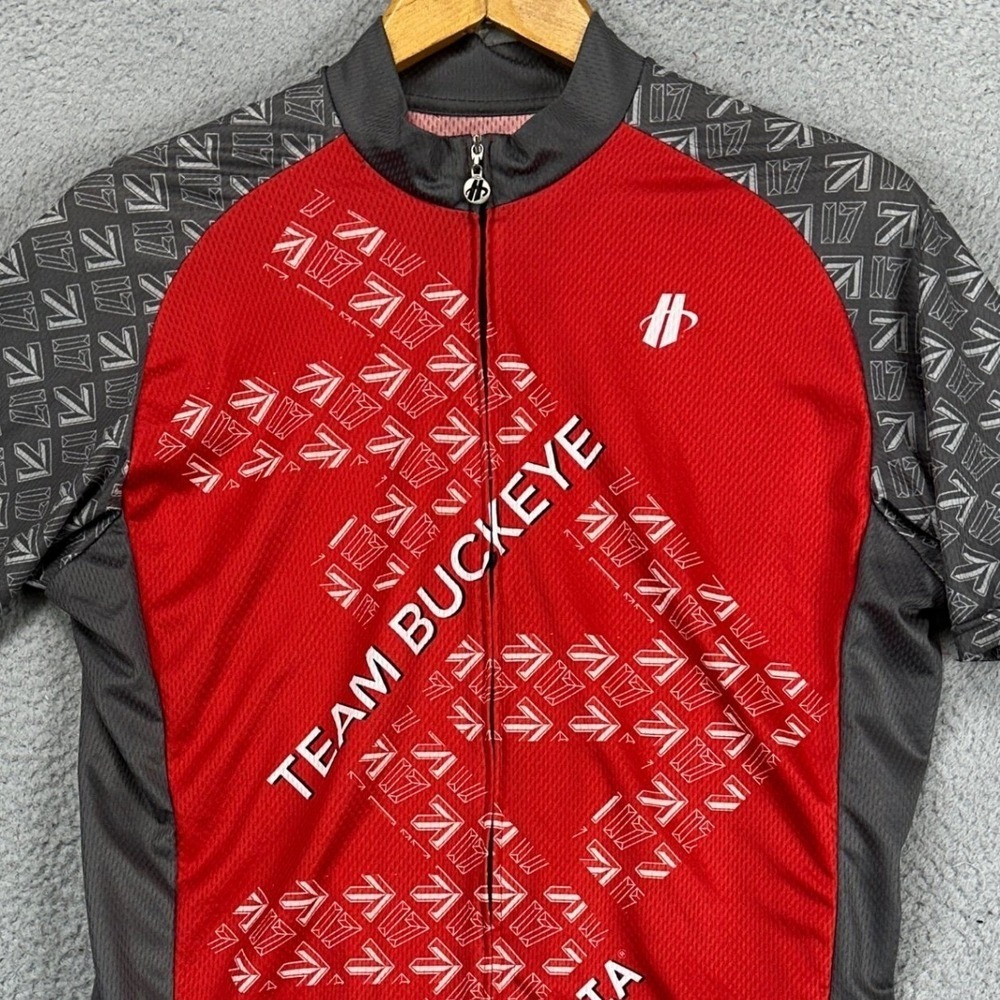 Ohio State Buckeyes Full Zip Cycling Jersey Men Large Red Gray Athletic Hincapie